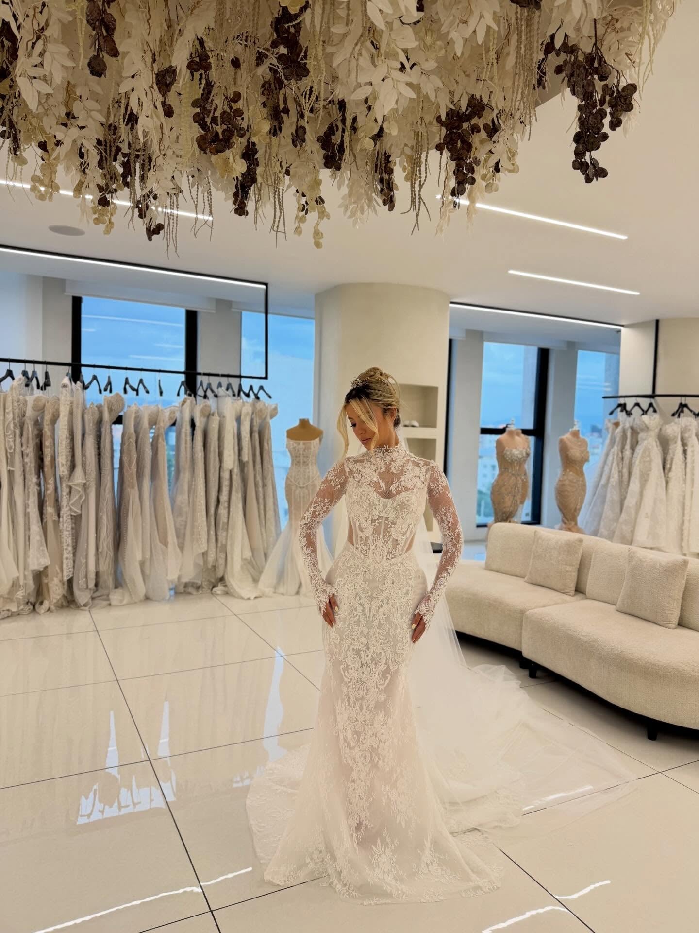 Lace High Neck Wedding Dress with Train