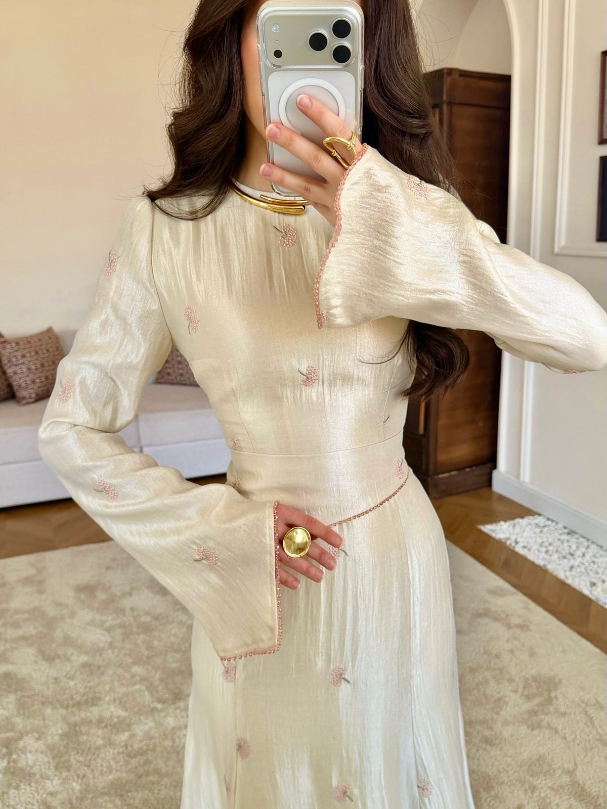 Embroidered Flare Sleeve Maxi Dress
