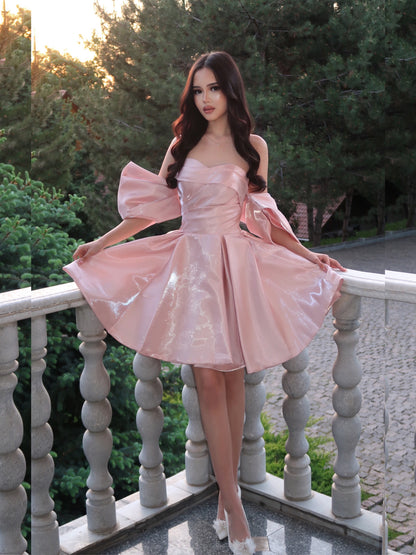 Off-the-Shoulder Bowknot Shimmer A-Line Mini Dress