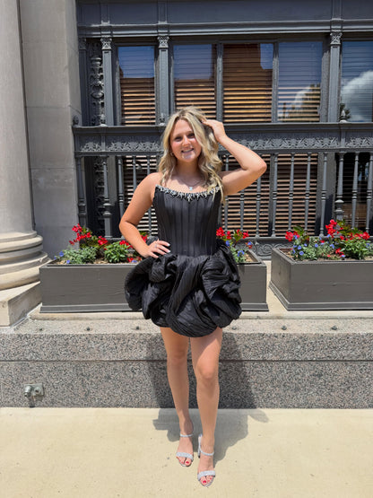 Strapless Crystal Trim Corset Bubble Mini Dress