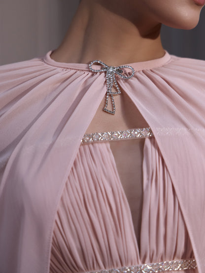 Pleated Cape Evening Gown