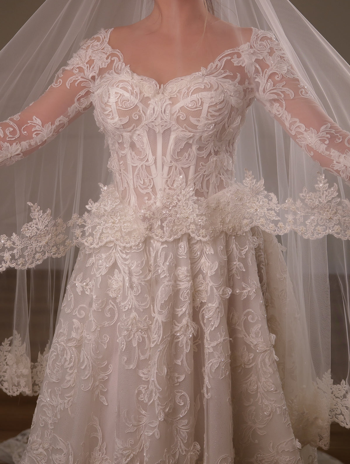 Lace Applique A-Line Wedding Dress with Sleeves