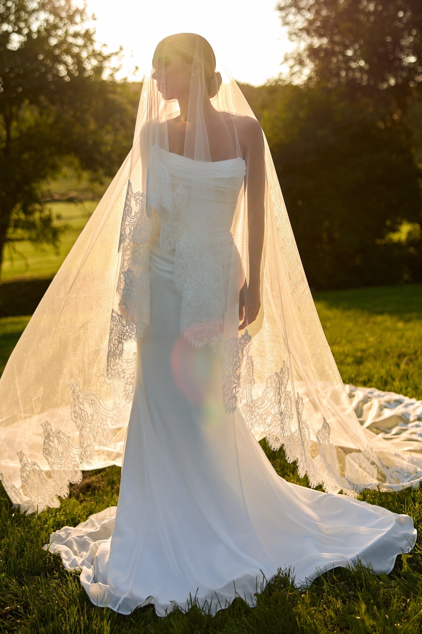 Strapless Ruched Bodice Wedding Dress with Train