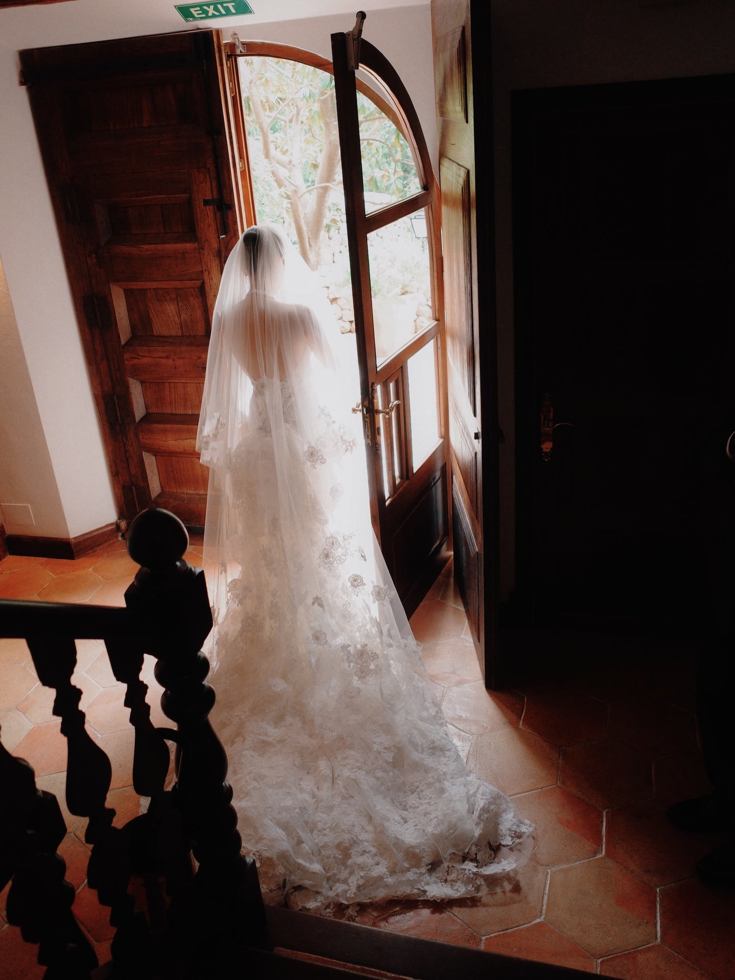 Illusion High Neck Lace Wedding Gown with Train