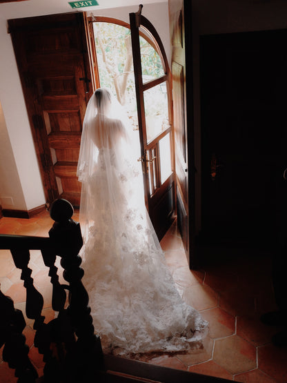 Illusion High Neck Lace Wedding Gown with Train