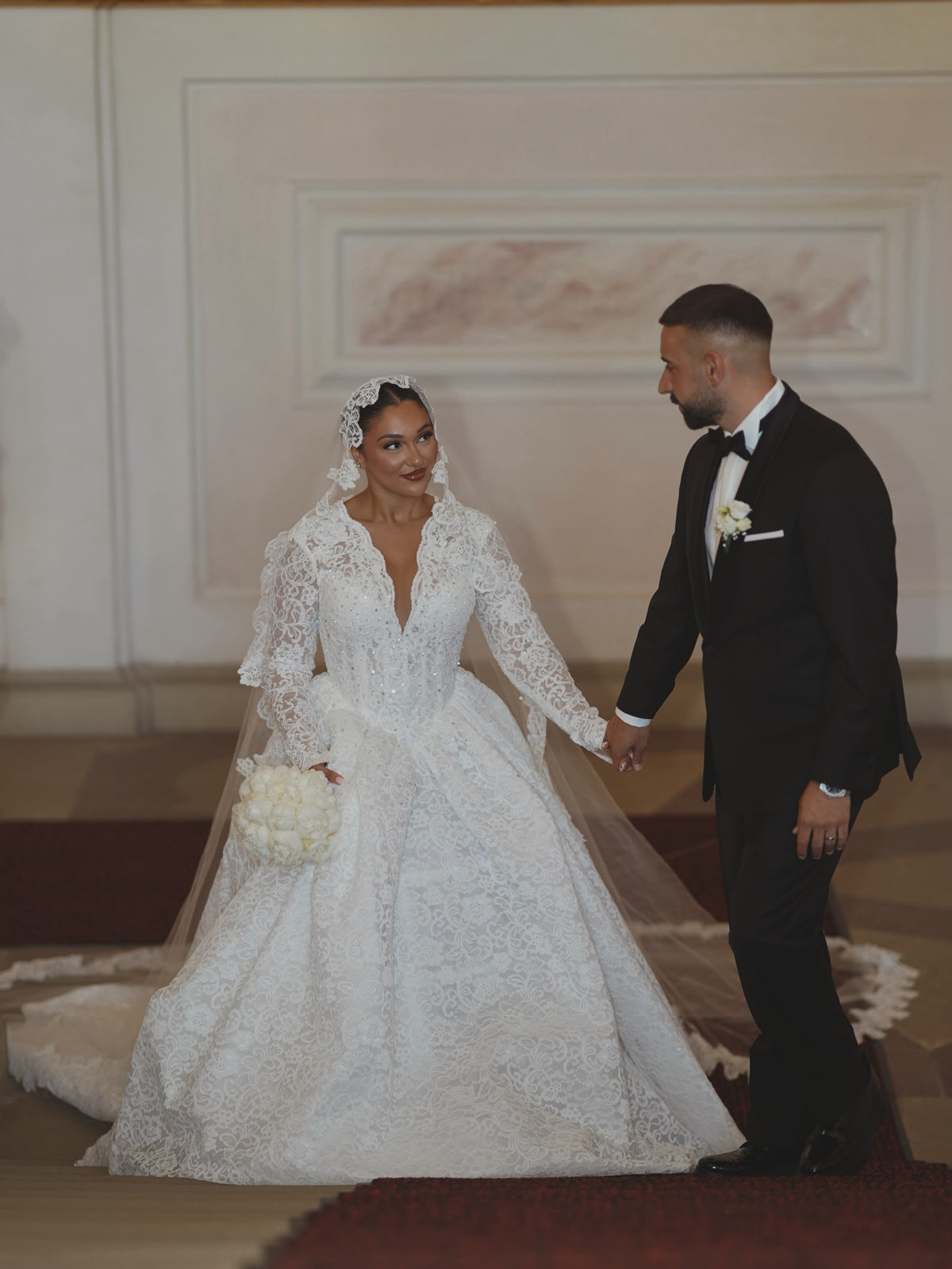 Lace Ball Gown Wedding Dress with Long Sleeves