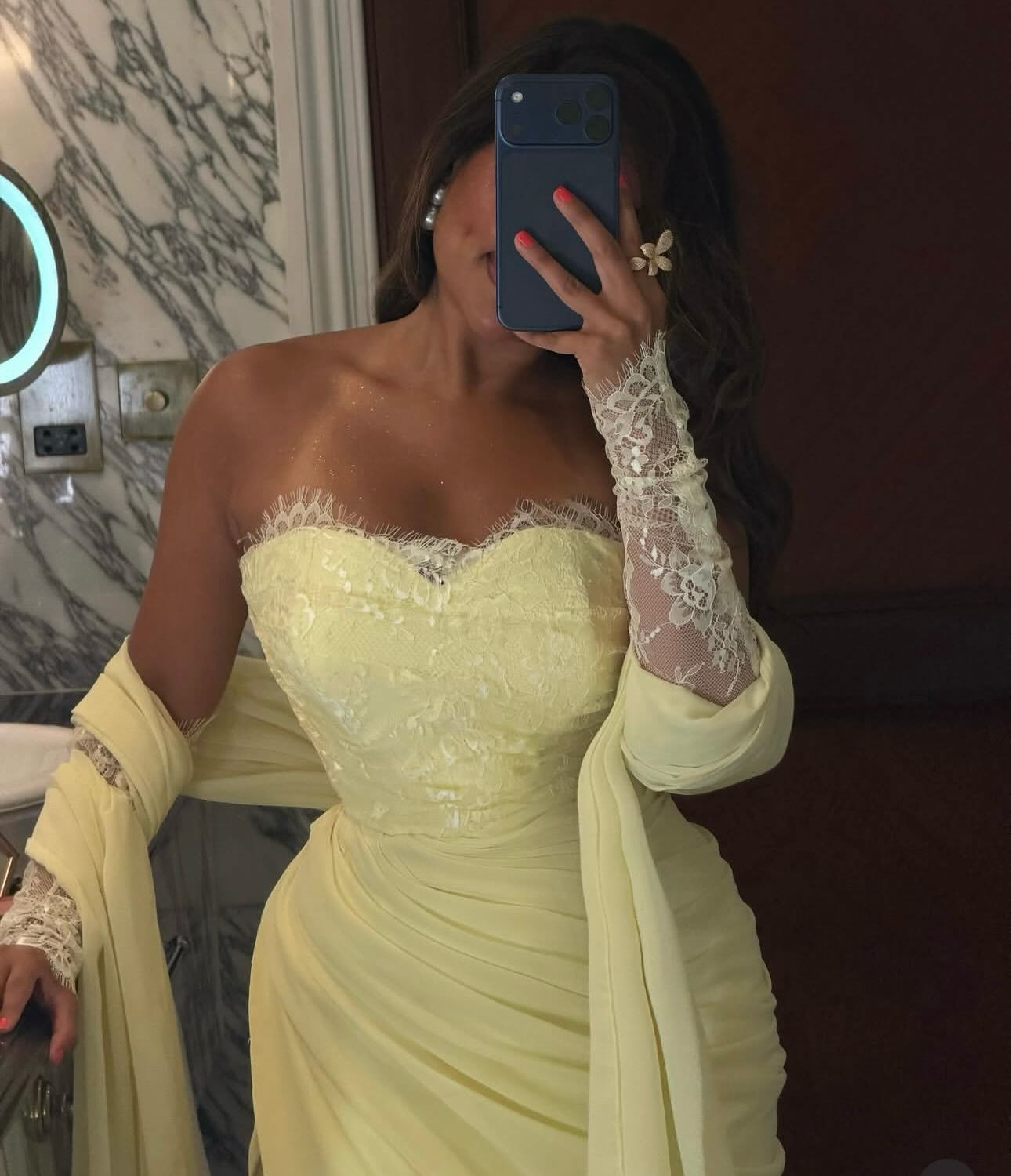 Strapless Ruched Evening Gown with Matching Scarf