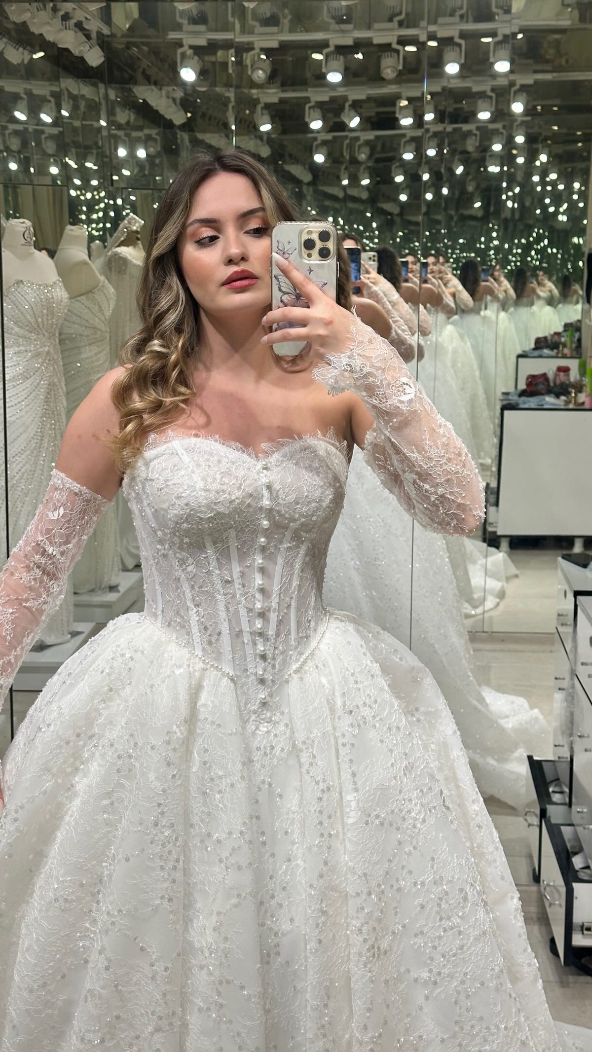 Lace Corset Ball Gown Wedding Dress with Sleeves