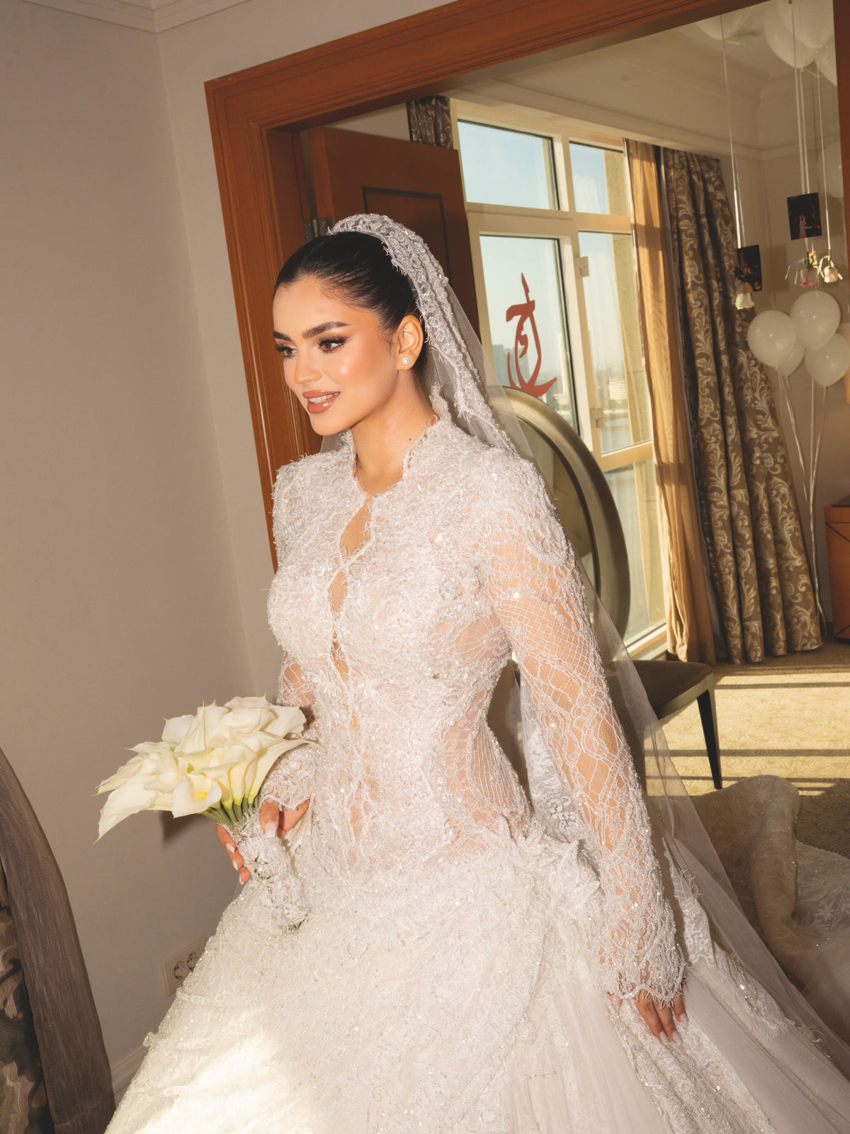 High-Neck Lace Ball Gown Wedding Dress