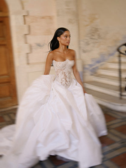 Strapless Lace Corset Ball Gown Wedding Dress