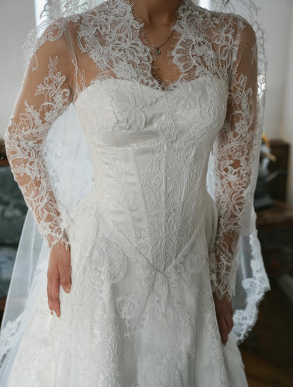 Elegant High-Neck Lace A-Line Wedding Dress