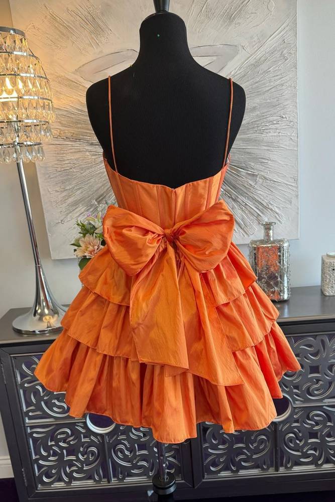 Spaghetti Strap Tiered Corset Mini Dress with Back Bow