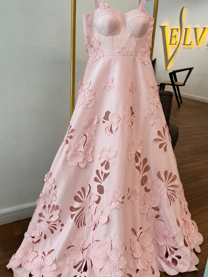 Cut-Out Floral A-Line Gown with Corset Bodice
