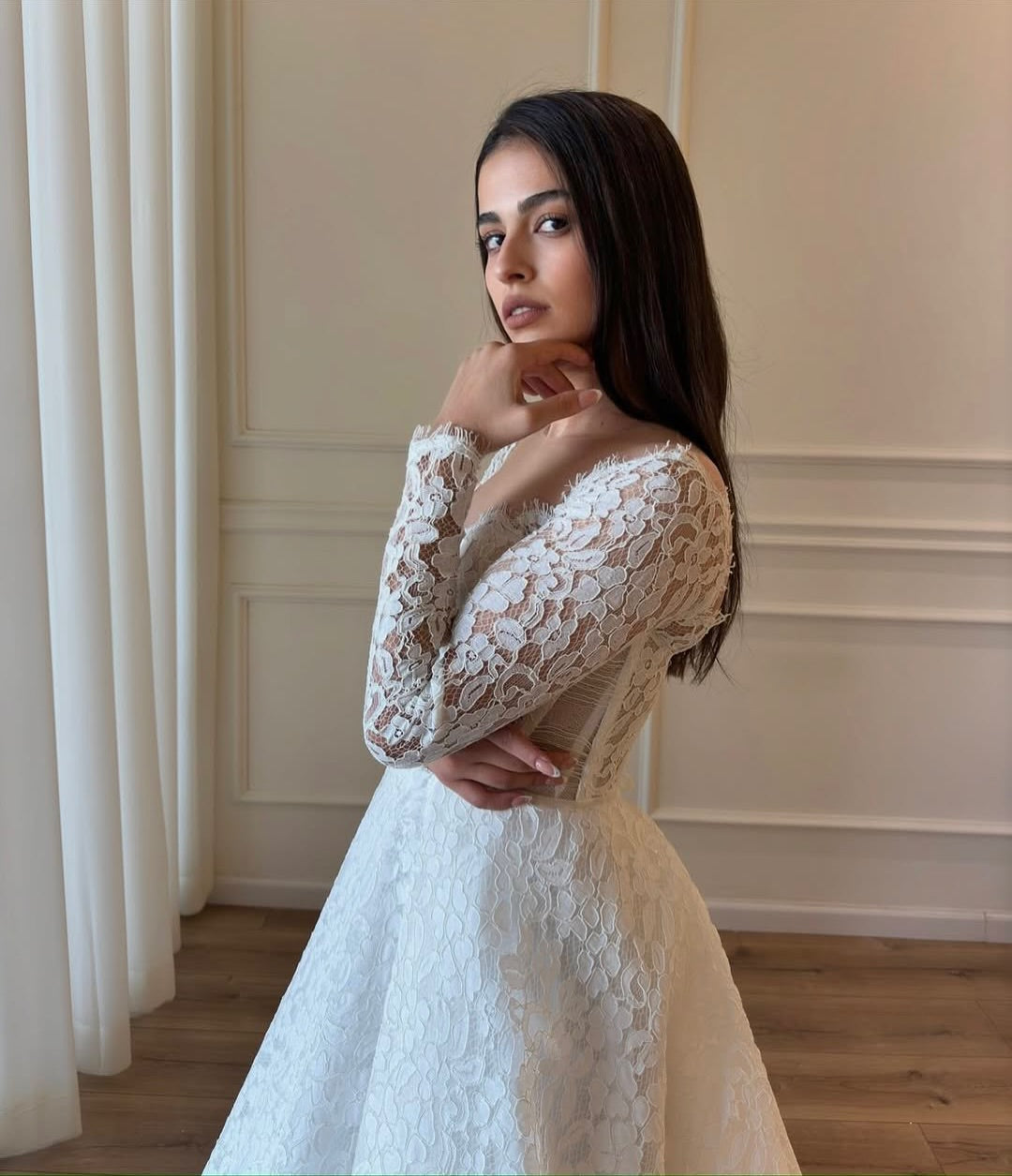Long Sleeve Lace Ball Gown Wedding Dress