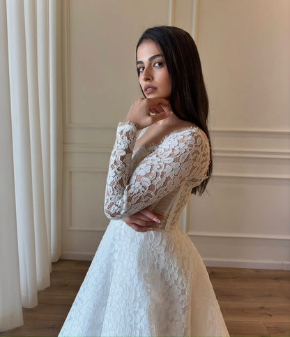 Long Sleeve Lace Ball Gown Wedding Dress