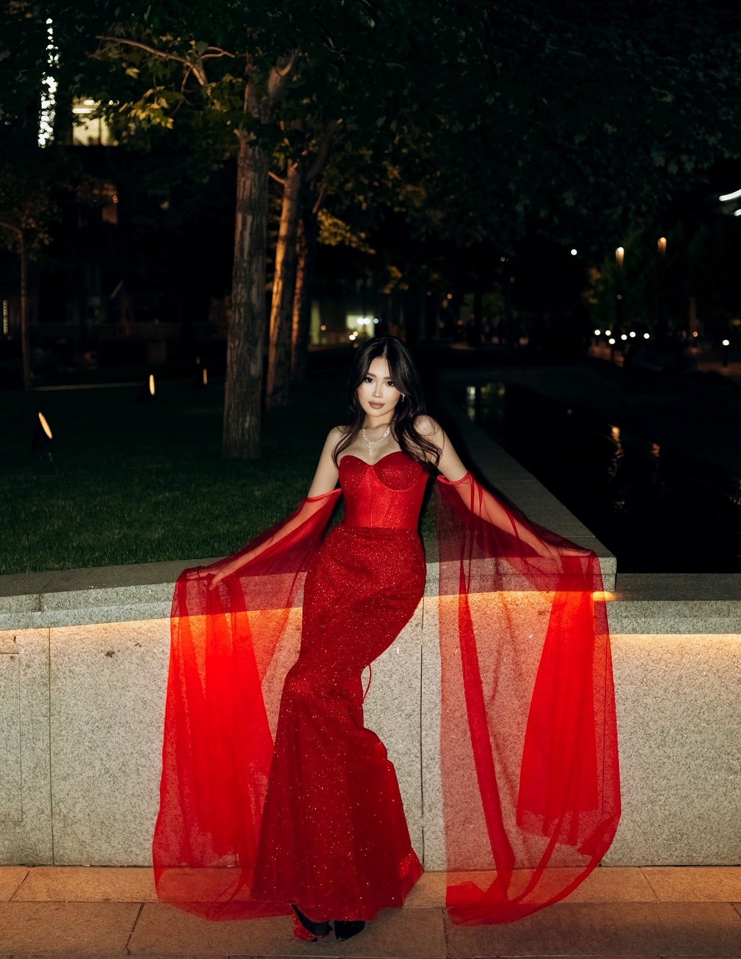 Corset Glitter Mermaid Gown with Draped Cape