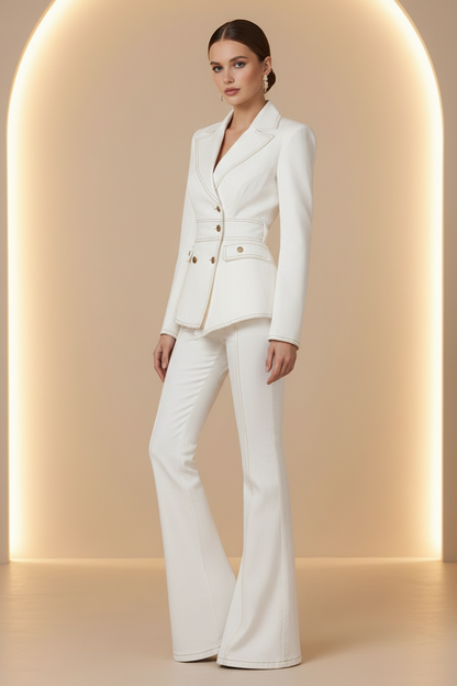 Denim Blazer & Flare Pants Two-Piece Suit