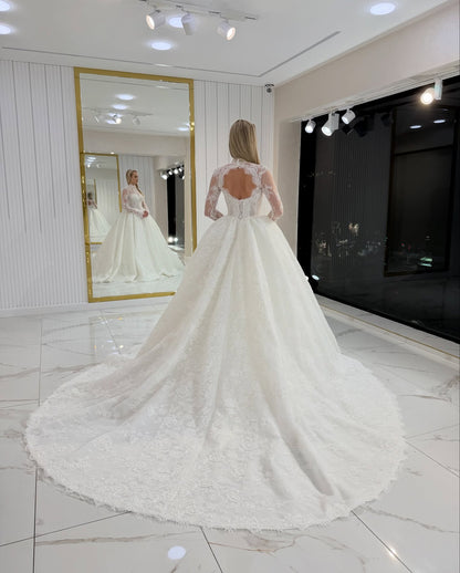 Corset Lace Long Sleeve Ball Gown Wedding Dress