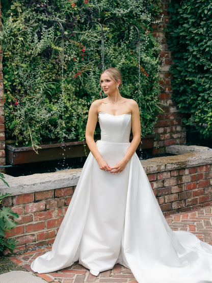 Strapless Satin A-Line Wedding Gown with Train