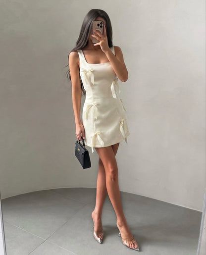 Square Neck Bowknot Mini Dress