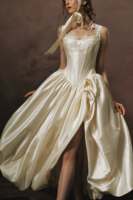 Vintage Corset Bubble Skirt Midi Wedding Dress
