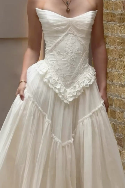 Strapless Embroidered Basqued Ball Gown