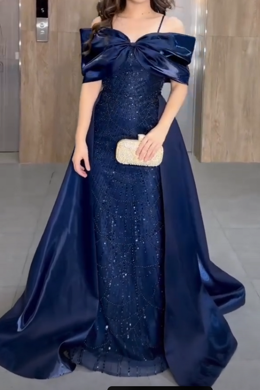 Off-the-Shoulder Bowknot Gown with Detachable Train