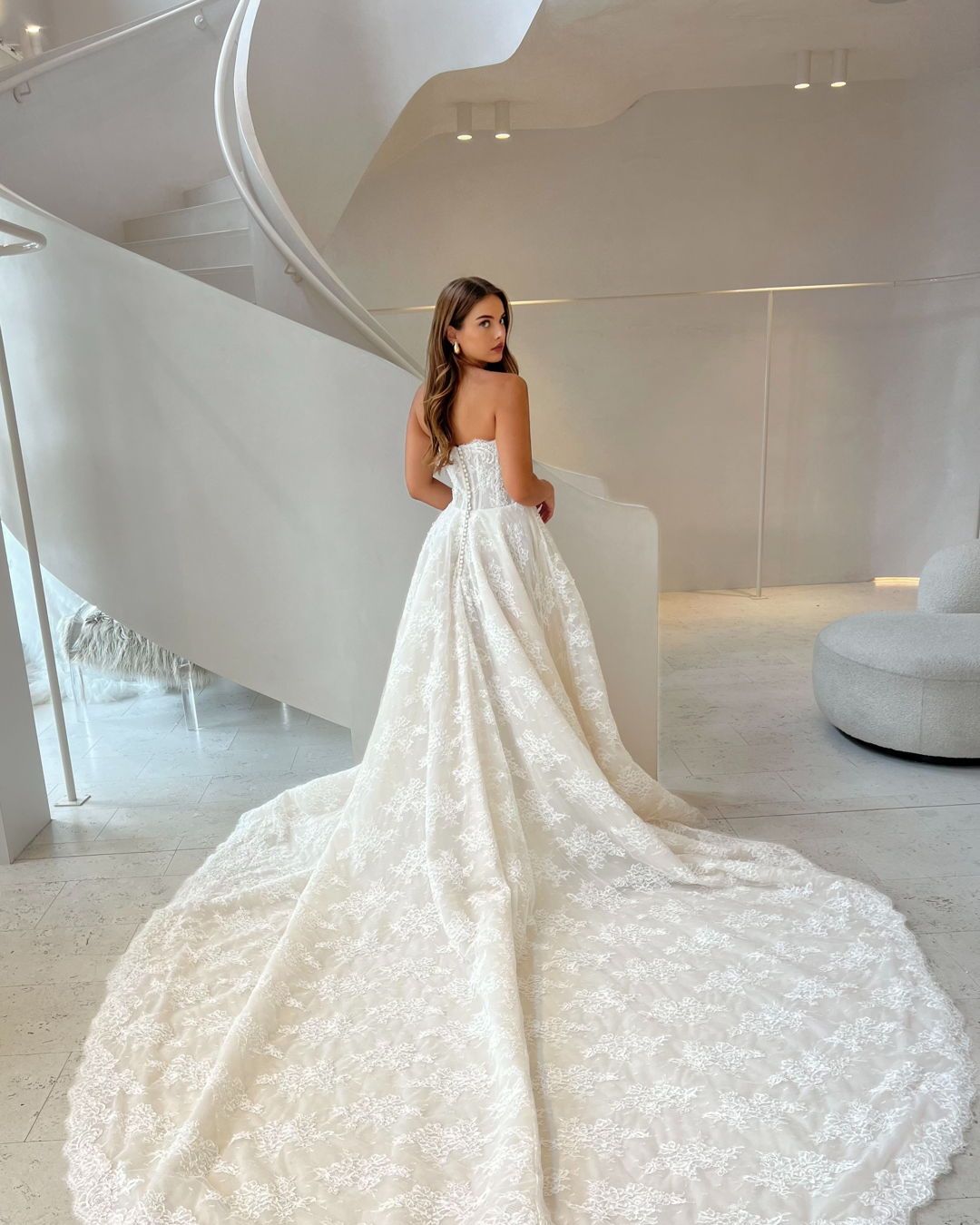 Strapless Lace A-Line Wedding Dress with Train