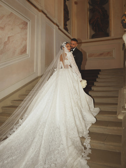 Lace Ball Gown Wedding Dress with Long Sleeves
