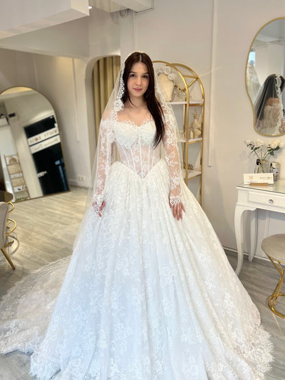 Off-Shoulder Lace Corset Ball Gown Wedding Dress
