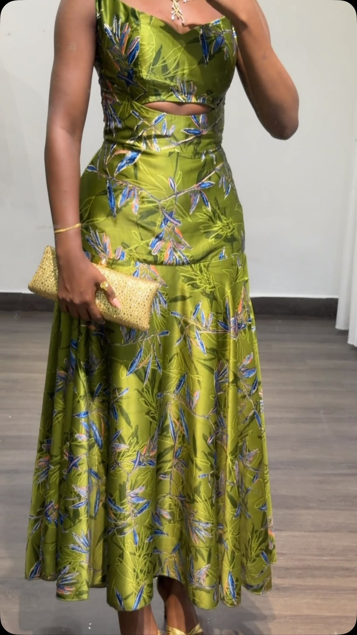 Floral Cut-Out Drop-Waist Midi Dress