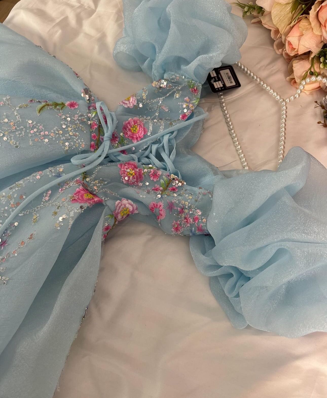Floral Embroidered Corset Ball Gown