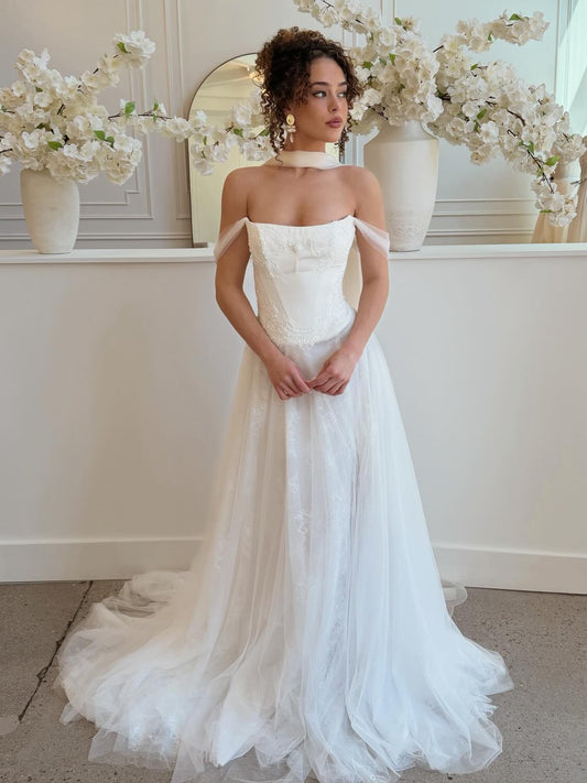 Off-the-Shoulder Corset A-Line Wedding Dress