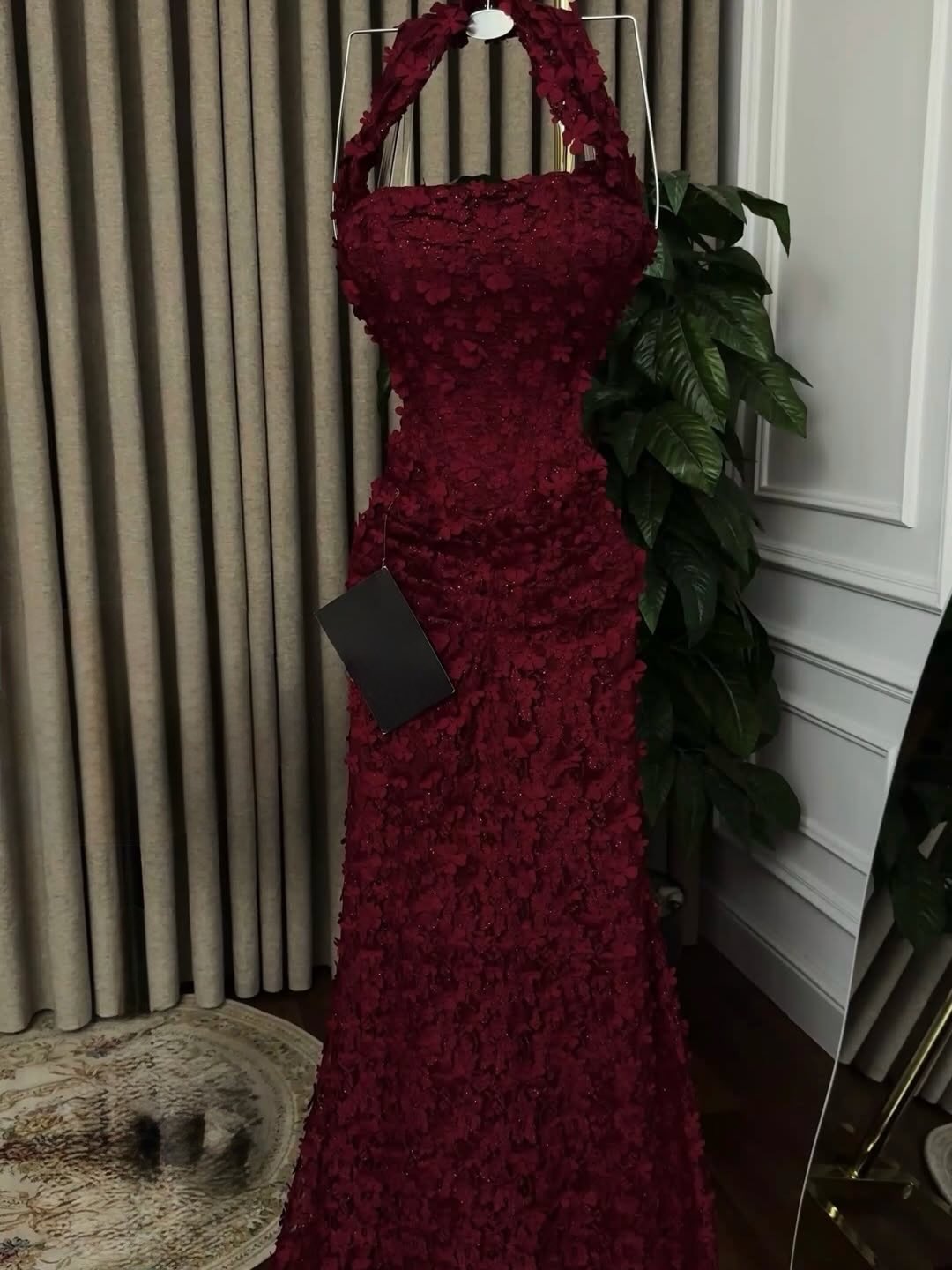 Floral Applique Halter A-Line Evening Gown