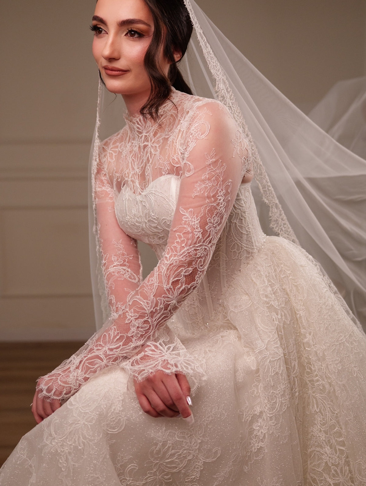 Lace High Neck Corset Ball Gown Wedding Dress