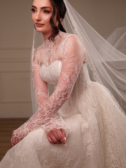 Lace High Neck Corset Ball Gown Wedding Dress