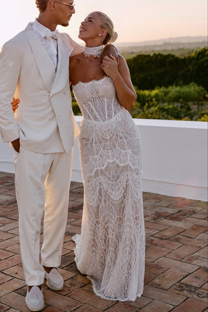 Strapless Lace Wedding Dress with Corset Bodice