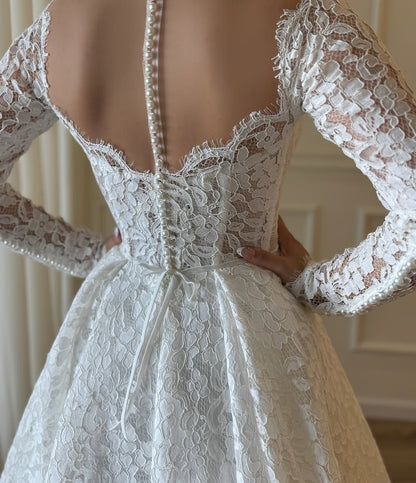 Long Sleeve Lace Ball Gown Wedding Dress