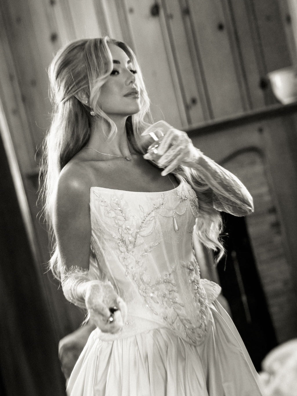 Off-Shoulder Lace Bodice Ball Gown Wedding Dress