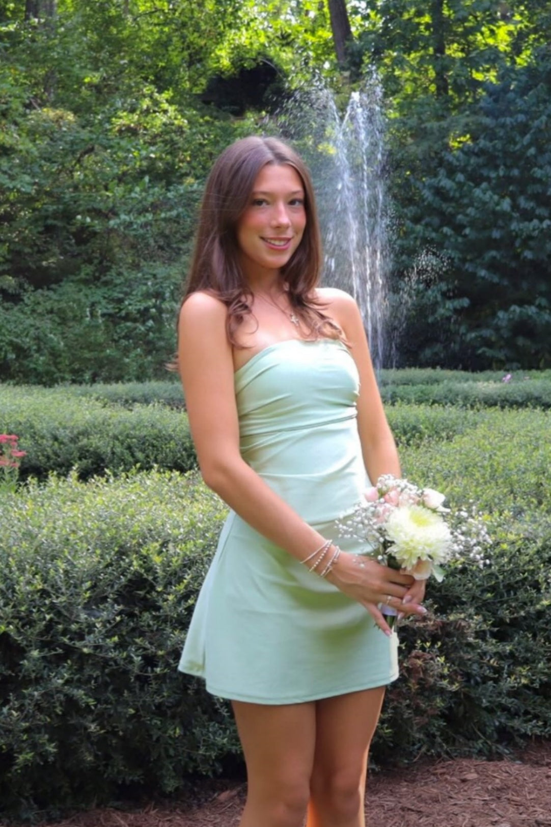 Strapless Ruched Satin Mini Dress