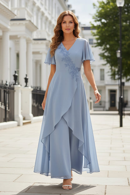 Embroidered Chiffon Jumpsuit with Draped Overskirt