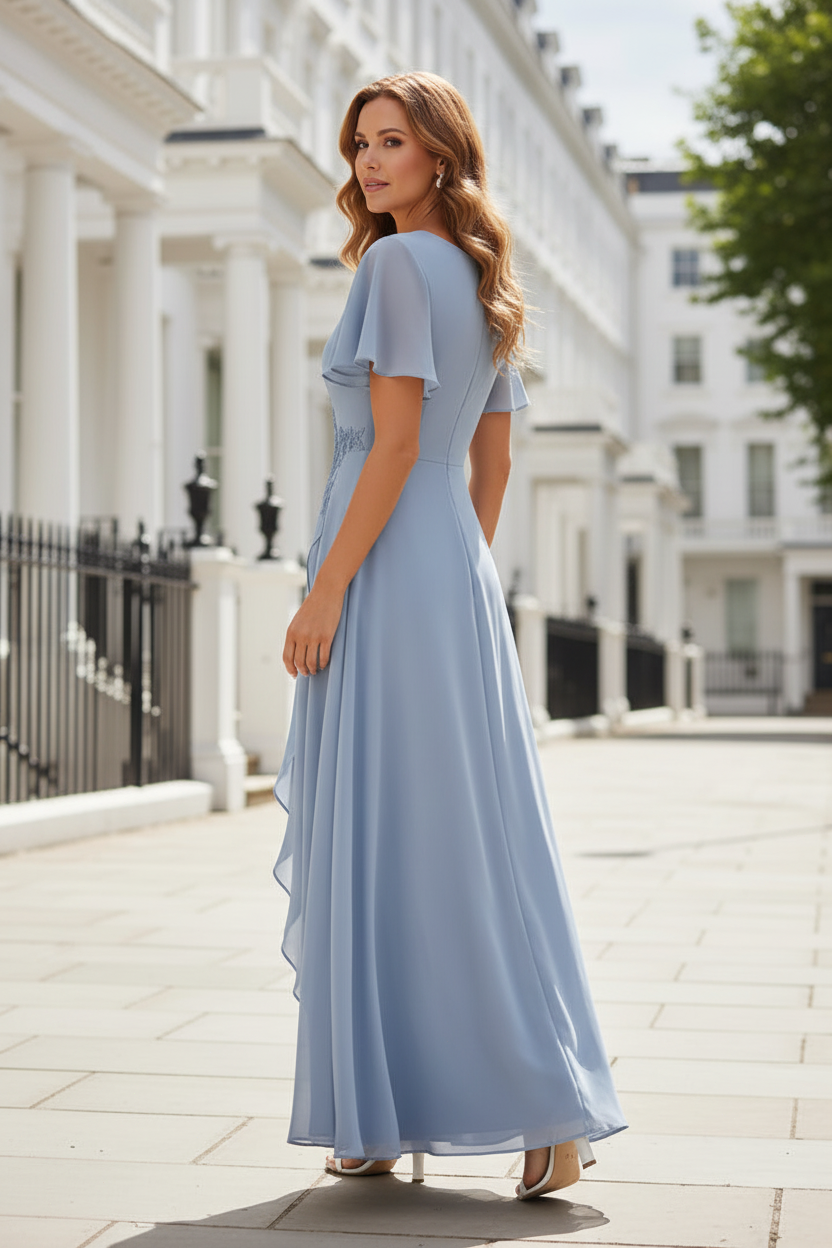 Embroidered Chiffon Jumpsuit with Draped Overskirt