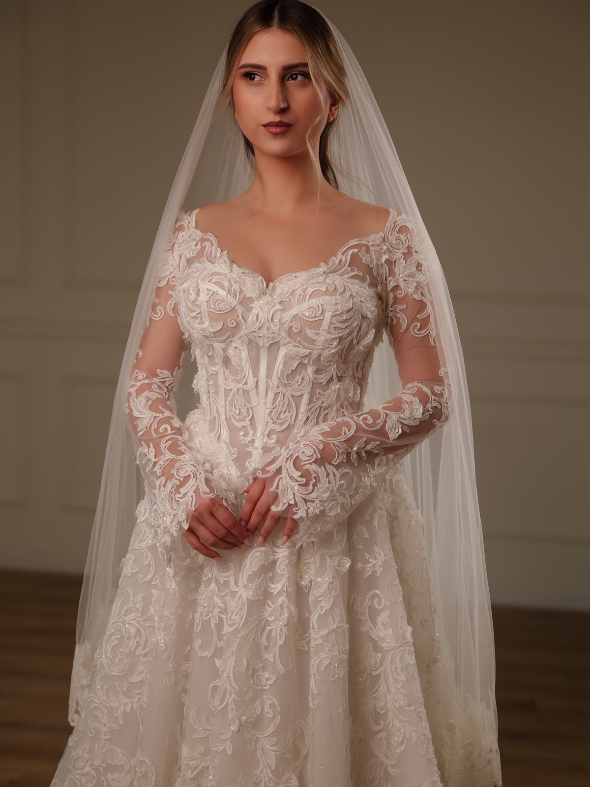 Lace Applique A-Line Wedding Dress with Sleeves