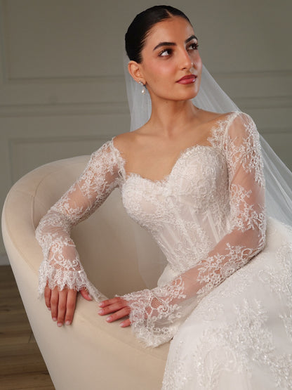 Lace Corset Ball Gown Wedding Dress with Sleeves