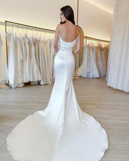 Strapless Satin Mermaid Wedding Dress with Chapel Train