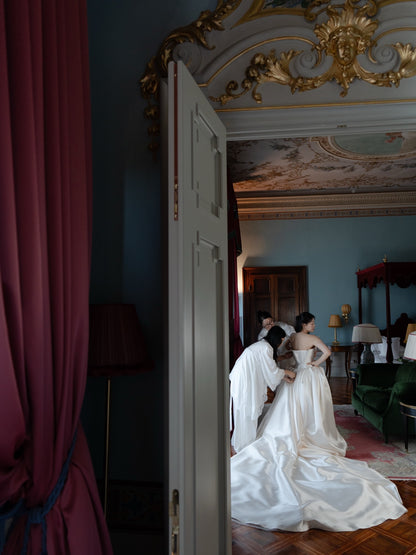 Corset Wedding Dress with Lace Inset and Train