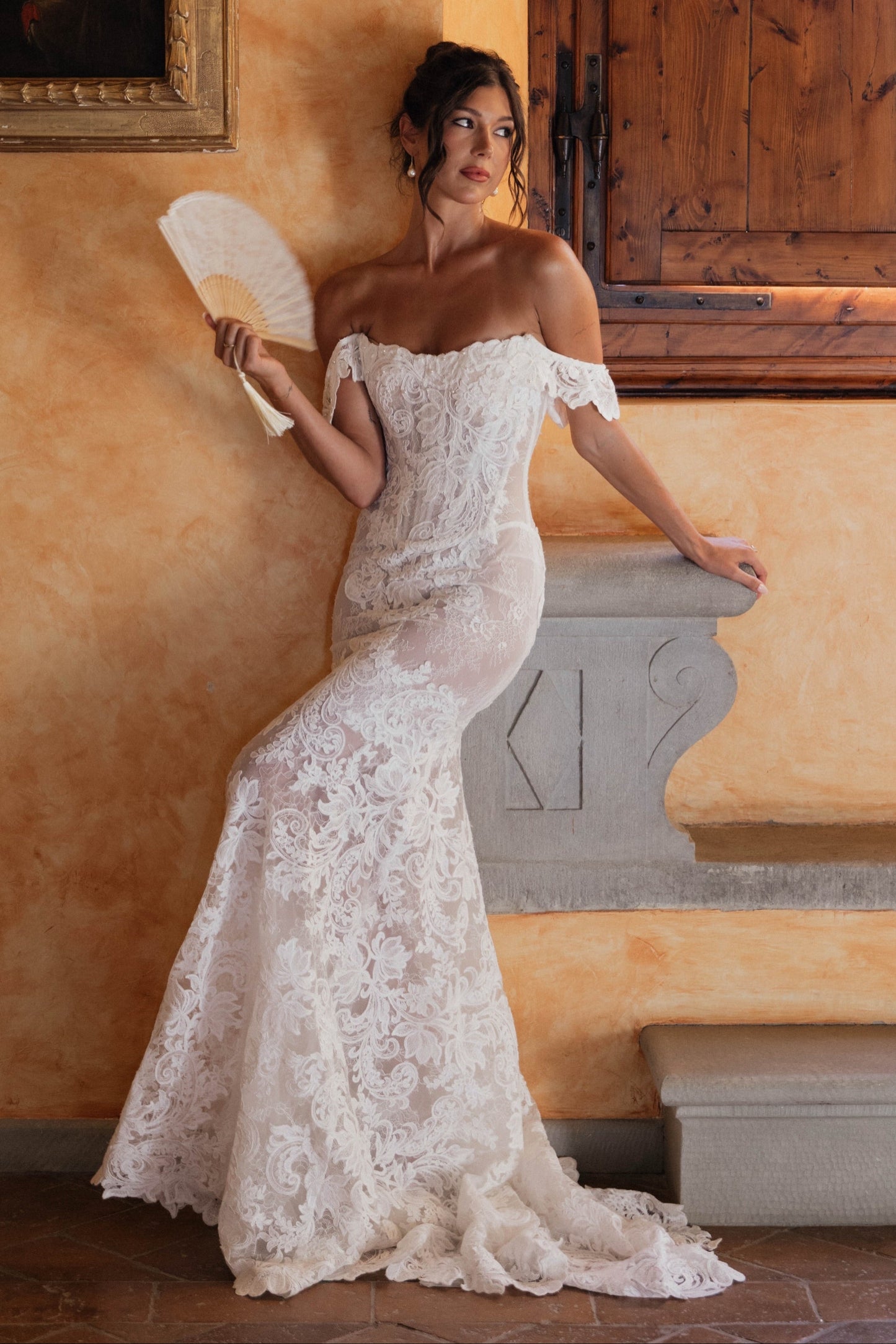 Corset Lace Off-the-Shoulder Mermaid Wedding Gown