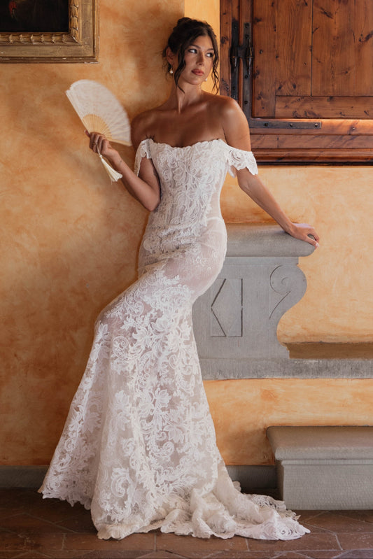 Corset Lace Off-the-Shoulder Mermaid Wedding Gown