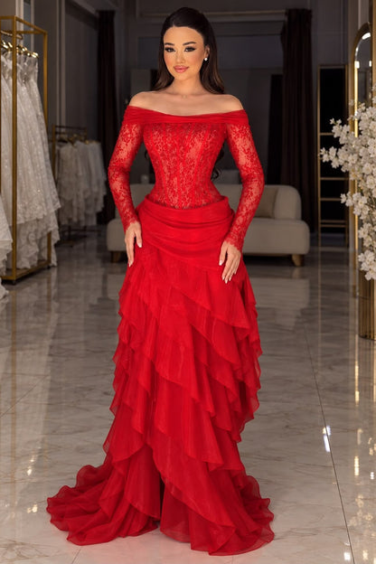 Corset Evening Gown with Tiered Ruffle Skirt