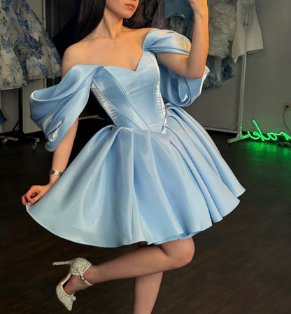 Off-Shoulder Corset Satin Mini Ball Gown